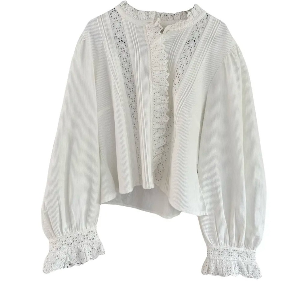 Doen White Lace Trim Blouse
